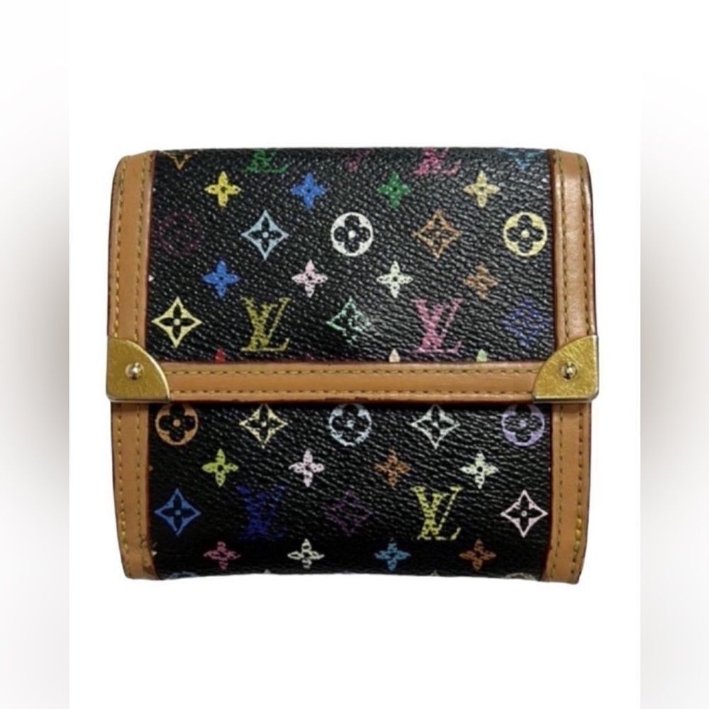 Authentic Louis Vuitton Murakami Black Multicolor Compact Leather Wallet